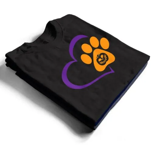 Heart Dog Paw Print Lazy Halloween Costume Pumpkin Puppy T Shirt