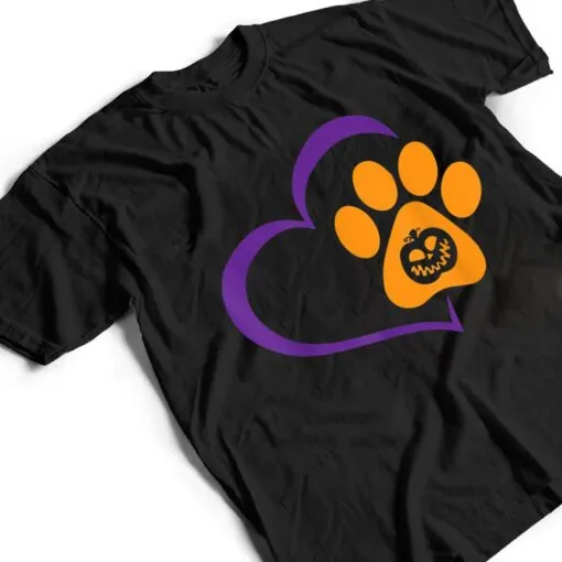 Heart Dog Paw Print Lazy Halloween Costume Pumpkin Puppy T Shirt