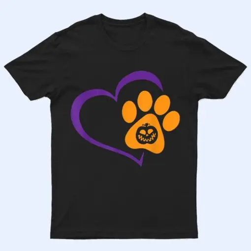 Heart Dog Paw Print Lazy Halloween Costume Pumpkin Puppy T Shirt