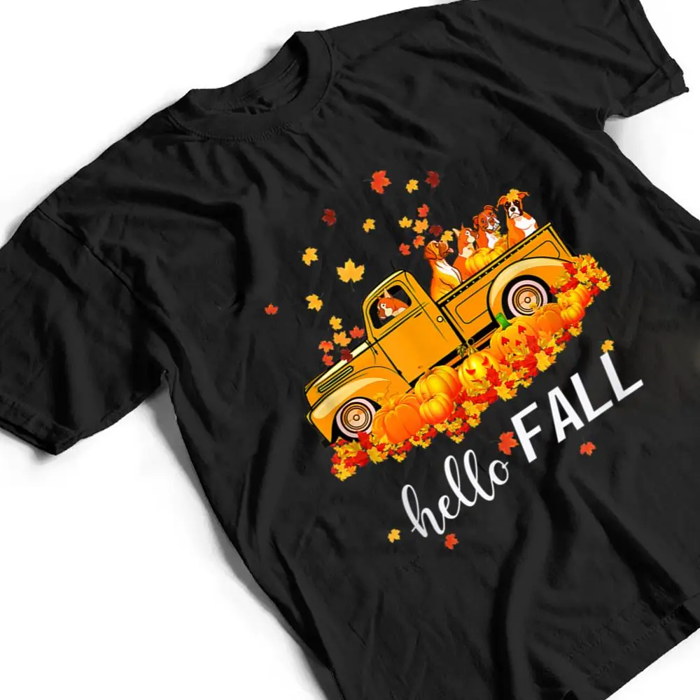 Hello-Fall-Boxer-Leaf-Autumn-Red-Truck-Dog-Lover-Ver-1-T-Shirt-2 Hello Fall Boxer Leaf Autumn Red Truck Dog Lover Ver 1 T Shirt