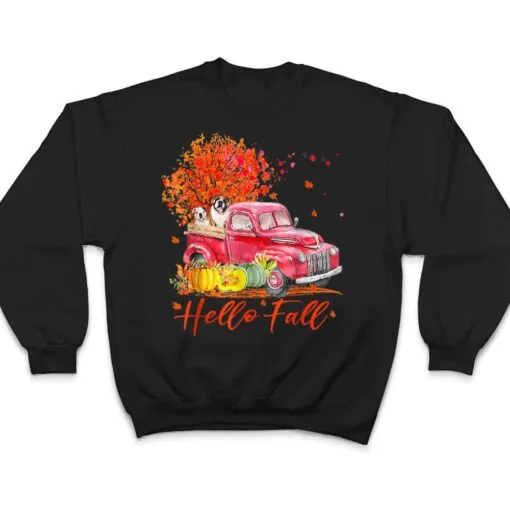 Hello Fall Bulldog Leaf Autumn Red Truck Dog Lover T Shirt