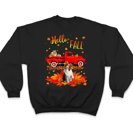 Hello Fall Collie Leaf Autumn Red Truck Dog Lover T Shirt