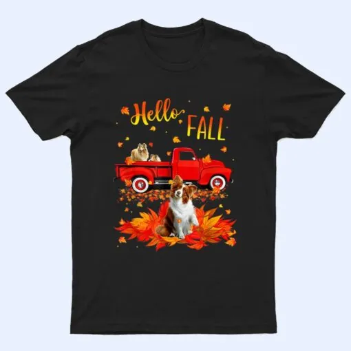 Hello Fall Collie Leaf Autumn Red Truck Dog Lover T Shirt