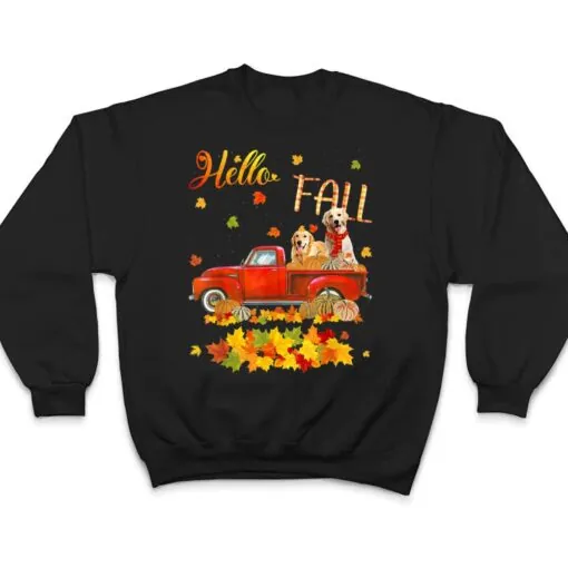 Hello Fall Golden Retriever Leaf Autumn Red Truck Dog Lover T Shirt