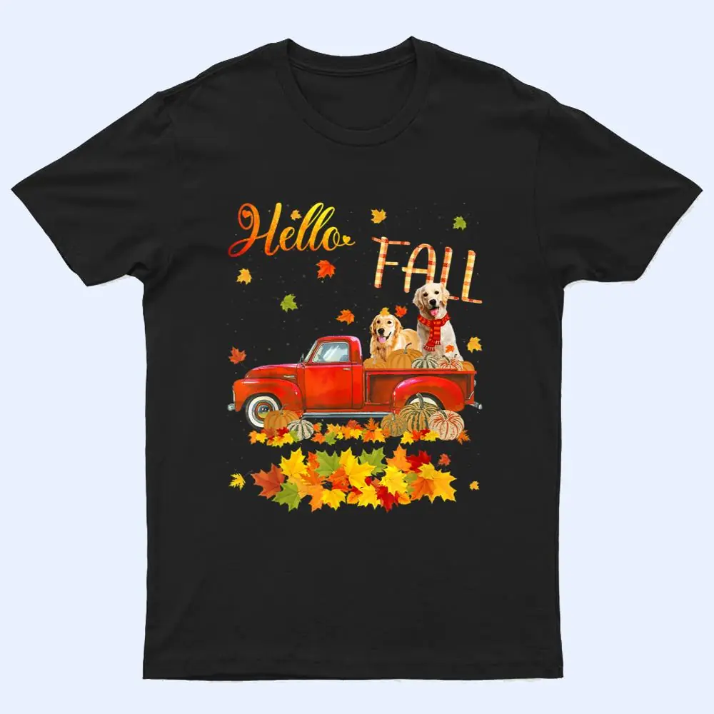 Hello Fall Golden Retriever Leaf Autumn Red Truck Dog Lover T Shirt Hello Fall Golden Retriever Leaf Autumn Red Truck Dog Lover T Shirt