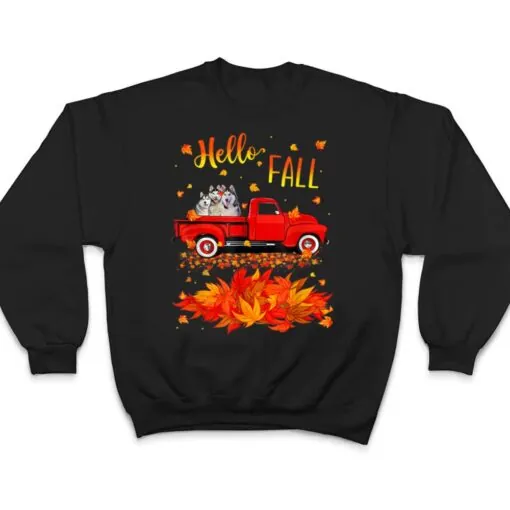 Hello Fall Husky Leaf Autumn Red Truck Dog Lover T Shirt