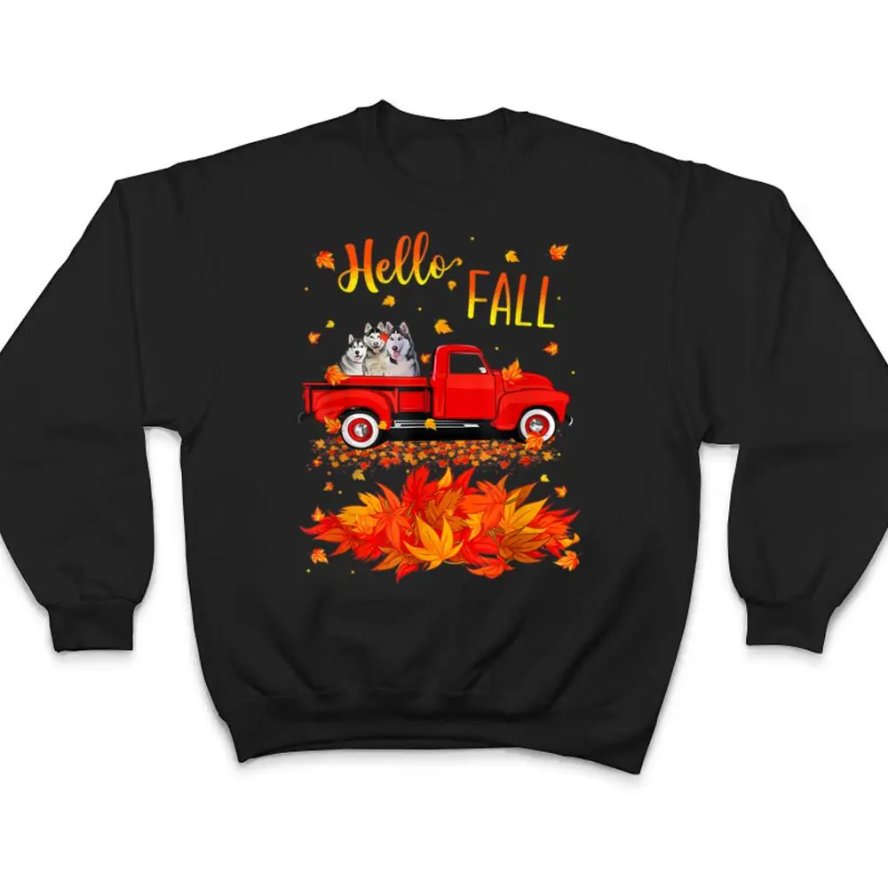 Hello-Fall-Husky-Leaf-Autumn-Red-Truck-Dog-Lover-T-Shirt-4 Hello Fall Husky Leaf Autumn Red Truck Dog Lover T Shirt