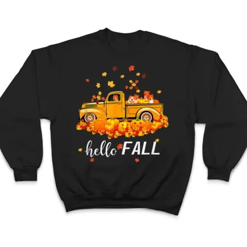 Hello Fall Pitbull Leaf Autumn Red Truck Dog Lover T Shirt