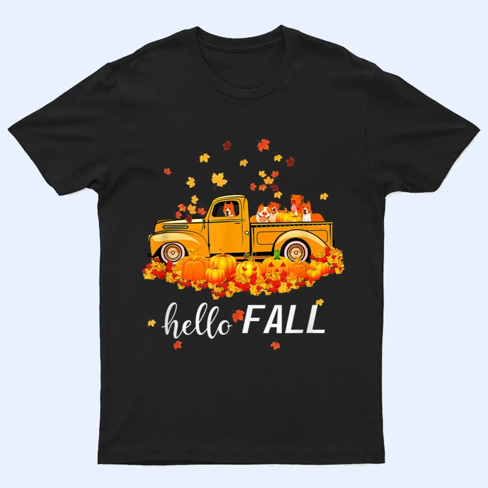 Hello Fall Pitbull Leaf Autumn Red Truck Dog Lover T Shirt Hello Fall Pitbull Leaf Autumn Red Truck Dog Lover T Shirt