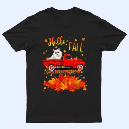 Hello Fall Samoyed Leaf Autumn Red Truck Dog Lover T Shirt