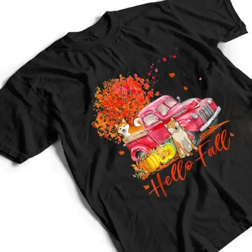 Hello Fall Shiba Inu Leaf Autumn Red Truck Dog Lover T Shirt