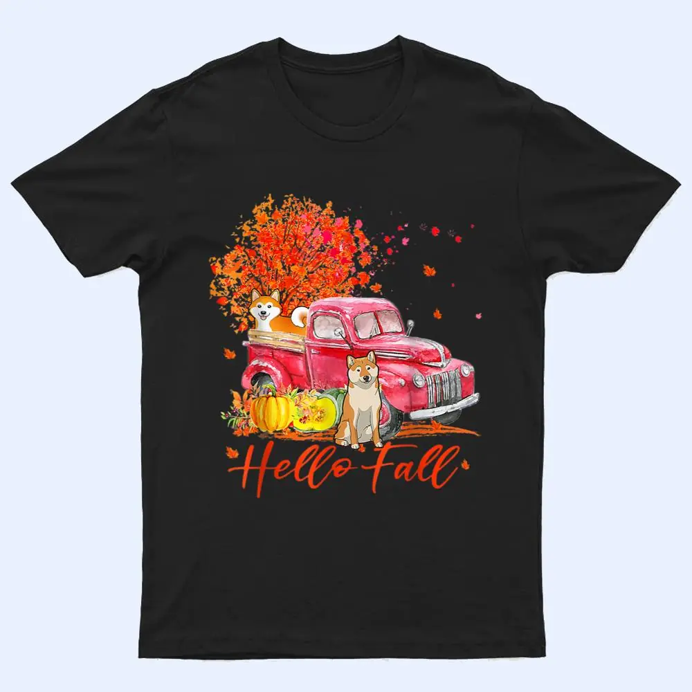 Hello Fall Shiba Inu Leaf Autumn Red Truck Dog Lover T Shirt Hello Fall Shiba Inu Leaf Autumn Red Truck Dog Lover T Shirt