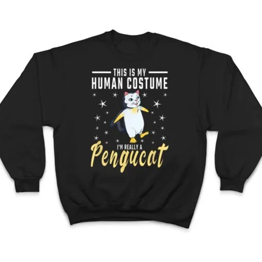 His Is My Human Costume I M Really A Pengucat Penguin Cat T Shirt