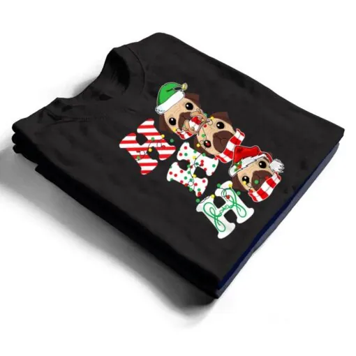 Ho Ho Ho Pug Dog Lights Santa Hat reindeer ELF Christmas T Shirt