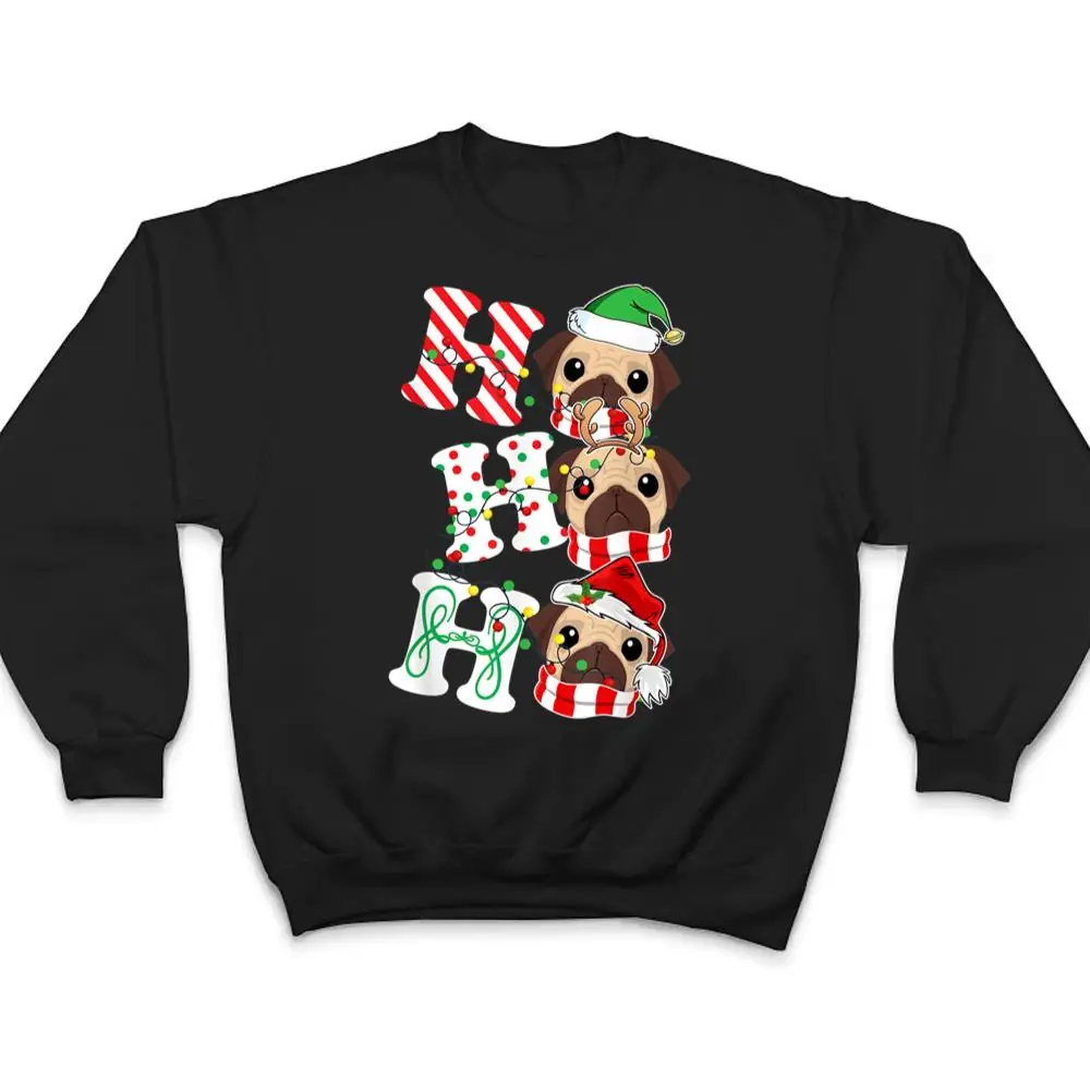 Ho-Ho-Ho-Pug-Dog-Lights-Santa-Hat-reindeer-ELF-Christmas-T-Shirt-4 Ho Ho Ho Pug Dog Lights Santa Hat reindeer ELF Christmas T Shirt