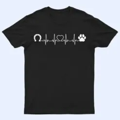 Horseshoe Cat Dog Paw Print Heartbeat Horseback Riding T Shirt