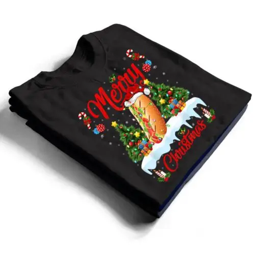 Hot Dog Fast Food Lover Lighting Santa Hat Hot Dog Christmas T Shirt