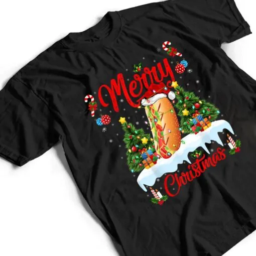 Hot Dog Fast Food Lover Lighting Santa Hat Hot Dog Christmas T Shirt