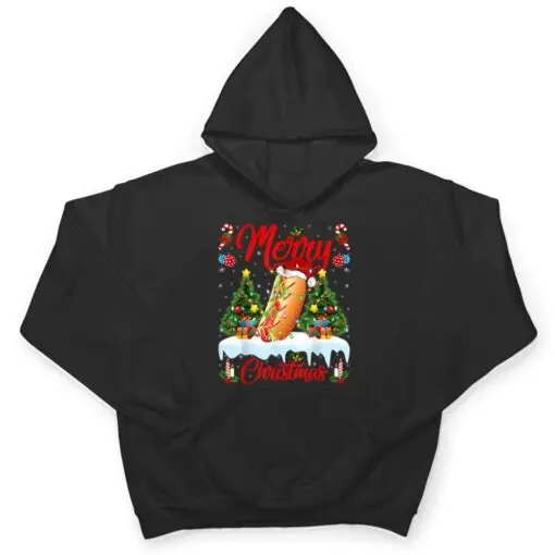 Hot Dog Fast Food Lover Lighting Santa Hat Hot Dog Christmas T Shirt