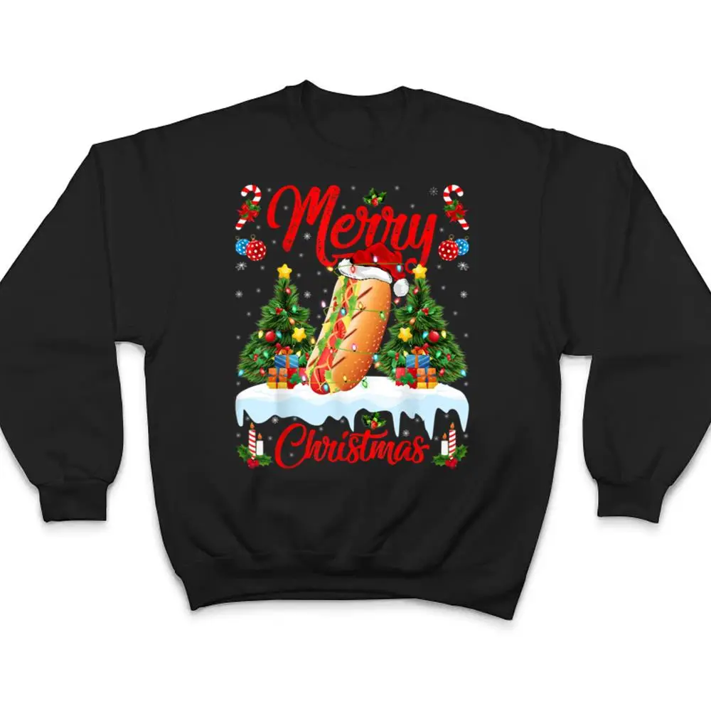 Hot-Dog-Fast-Food-Lover-Lighting-Santa-Hat-Hot-Dog-Christmas-T-Shirt-4 Hot Dog Fast Food Lover Lighting Santa Hat Hot Dog Christmas T Shirt