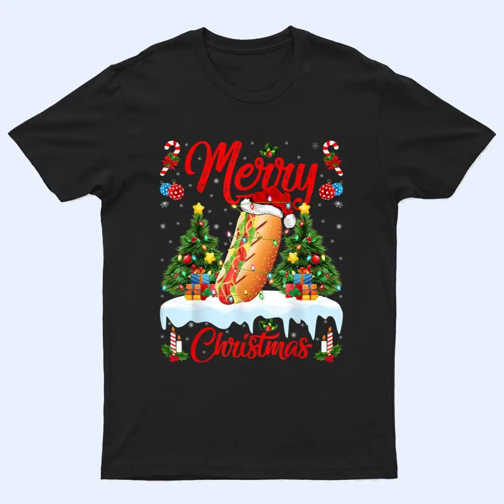Hot Dog Fast Food Lover Lighting Santa Hat Hot Dog Christmas T Shirt Hot Dog Fast Food Lover Lighting Santa Hat Hot Dog Christmas T Shirt