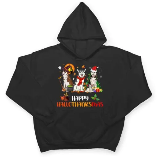 Husky Dog Happy Hallothanksmas Halloween Thanksgiving T Shirt