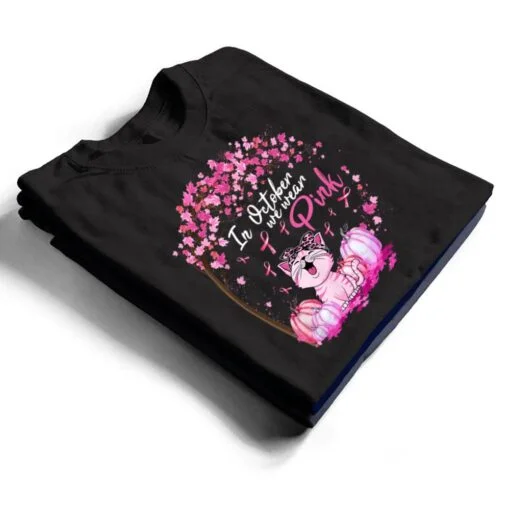 In October We Wear Pink Leopard Cat Breast Cancer Awareness T Shirt