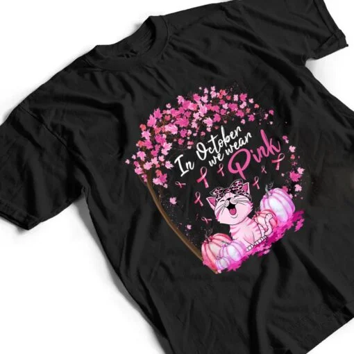 In October We Wear Pink Leopard Cat Breast Cancer Awareness T Shirt