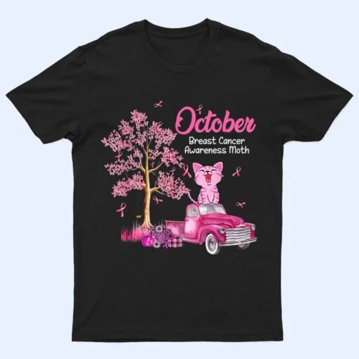 In October We Wear Pink Pumpkin Cat Breast Cancer Awareness_1 T Shirt