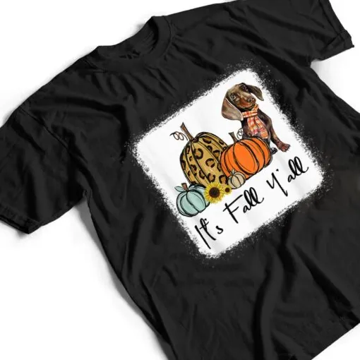 It's Fall Y'all Yellow Dachshund Dog Leopard Pumpkin Falling T Shirt