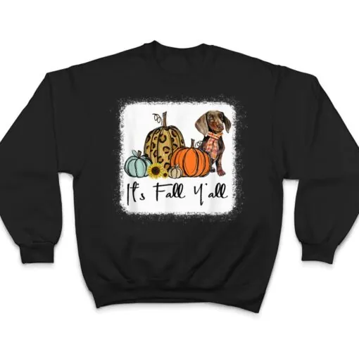 It's Fall Y'all Yellow Dachshund Dog Leopard Pumpkin Falling T Shirt