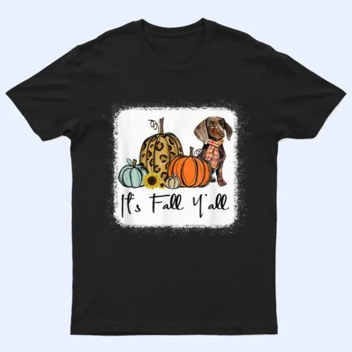 It's Fall Y'all Yellow Dachshund Dog Leopard Pumpkin Falling T Shirt