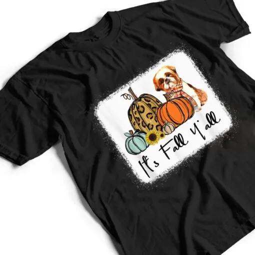 It's Fall Y'all Yellow Shih Tzu Dog Leopard Pumpkin Falling T Shirt