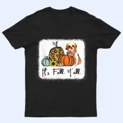 It's Fall Y'all Yellow Shih Tzu Dog Leopard Pumpkin Falling T Shirt