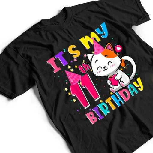 It's My 11th Birthday Gifts 11 Year Old Girl Funny Cat Lover T Shirt