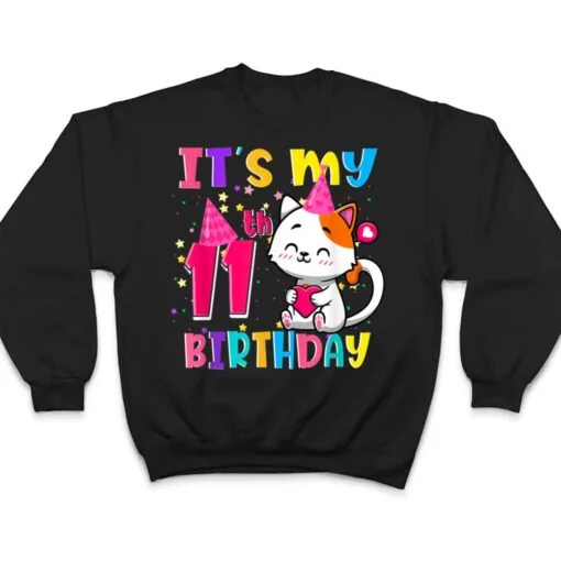 It's My 11th Birthday Gifts 11 Year Old Girl Funny Cat Lover T Shirt