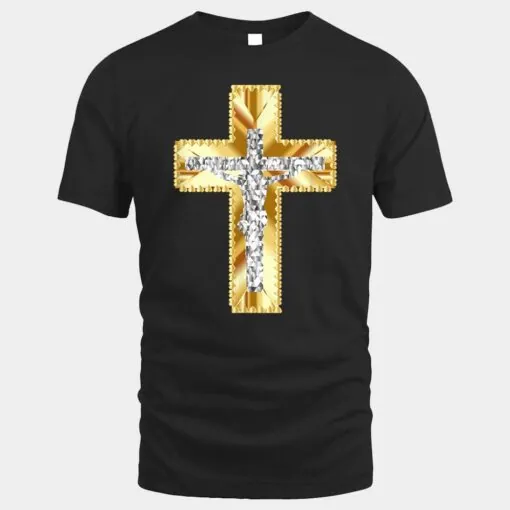 JESUS CHRIST  JESUS SHIRT DIAMOND GOLD CROSS JESUS