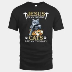 Jesus Is Savior Cats Are My Therapy Christian Funny Cat