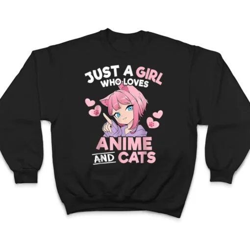 Just A Girl Who Loves Anime And Cats Cute Otaku Manga T Shirt