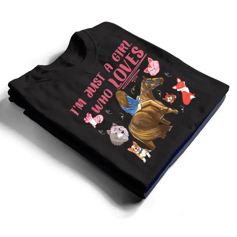 Just A Girl Who Loves Horse Dogs Cats Fox Wolves Lizard T Shirt