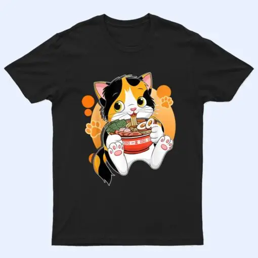 Kawaii Anime Cat  Japanese Ramen Noodles Gift T Shirt