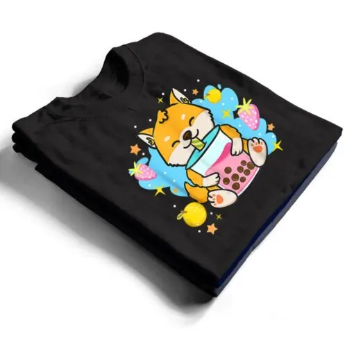 Kawaii Anime Shiba Inu Dog Drinking Boba Bubble Tea T Shirt