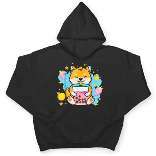 Kawaii Anime Shiba Inu Dog Drinking Boba Bubble Tea T Shirt