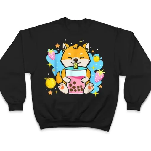 Kawaii Anime Shiba Inu Dog Drinking Boba Bubble Tea T Shirt