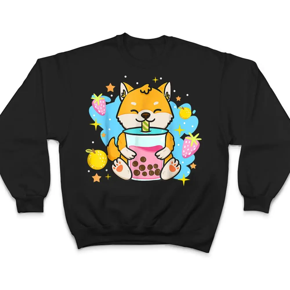 Kawaii Anime Shiba Inu Dog Drinking Boba Bubble Tea T Shirt