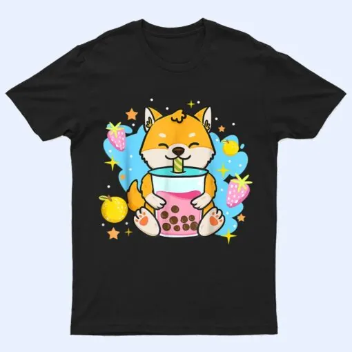 Kawaii Anime Shiba Inu Dog Drinking Boba Bubble Tea T Shirt