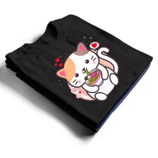 Kawaii Cat Ramen Anime Japanese Food Girls Official Teenager T Shirt