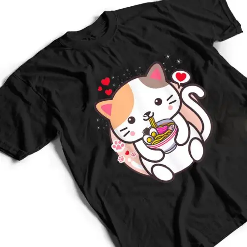 Kawaii Cat Ramen Anime Japanese Food Girls Official Teenager T Shirt