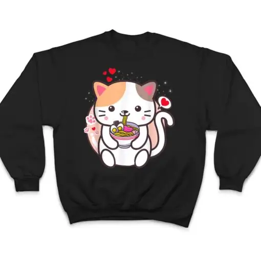 Kawaii Cat Ramen Anime Japanese Food Girls Official Teenager T Shirt