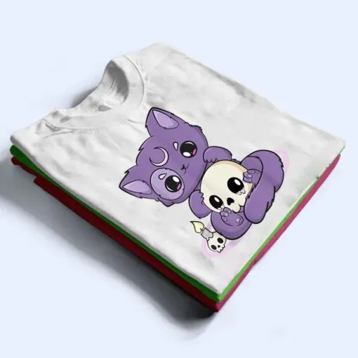 Kawaii Pastel Goth Cute Creepy Black Cat And Skull Anime Nu T Shirt